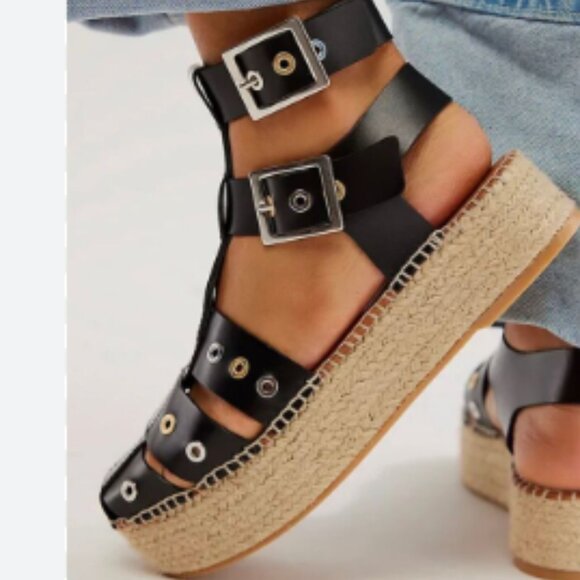 new FREE PEOPLE Gable  Leather Gladiator Espadrille Sandals  253 - Picture 1 of 7